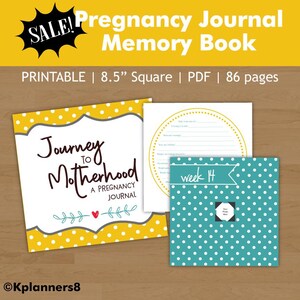 Printable New Mom Pregnancy Journal Memory Book | 86 Pages | 8.5" Square | Baby Shower Gift | Weekly Maternity Update Pages | Planner