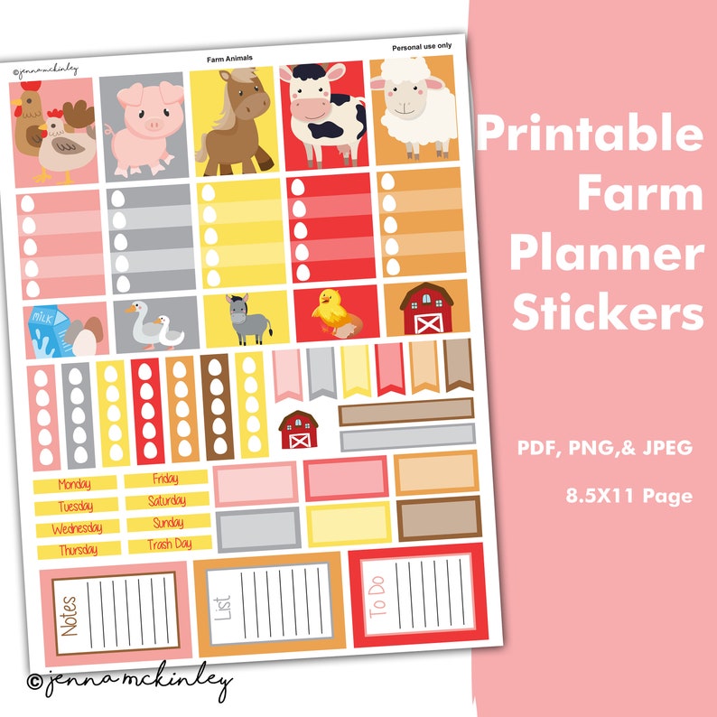 Printable Planner Stickers Farm Animal Weekly Theme Etsy Printable Planner Stickers Farm Animal Weekly Theme Etsy