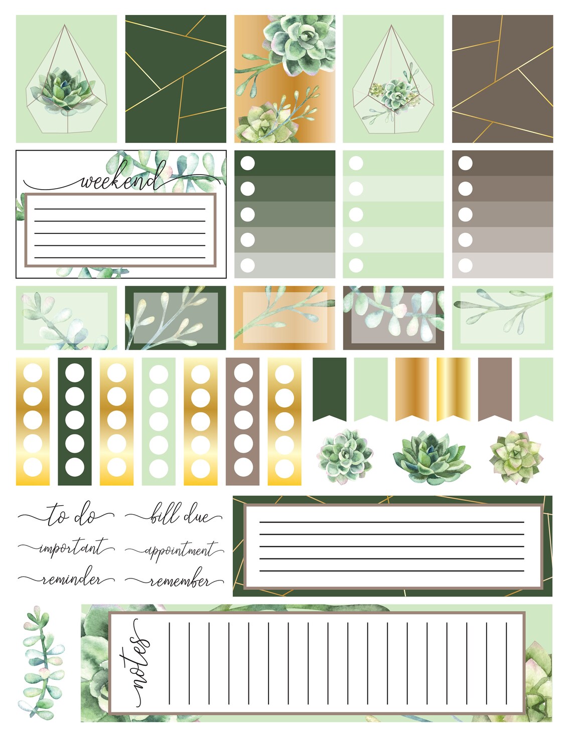 PRINTABLE Planner or Bullet Journal Stickers Succulents Gold ...