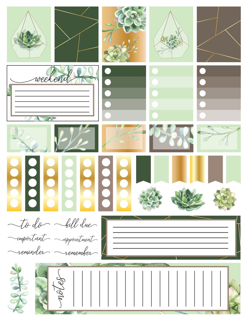 PRINTABLE Planner or Bullet Journal Stickers Succulents Gold ...