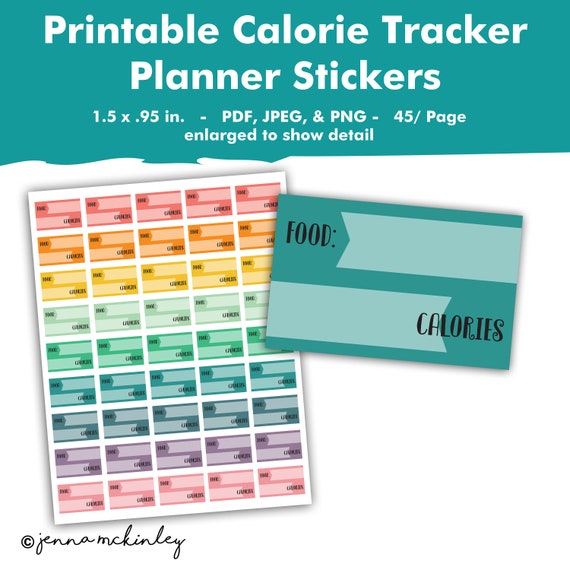 PRINTABLE Calorie Tracker Diet and Fitness Planner Organization Stickers Cute Daily Calendar Reminder Life Unique Digital Bullet Journal Il_570xn