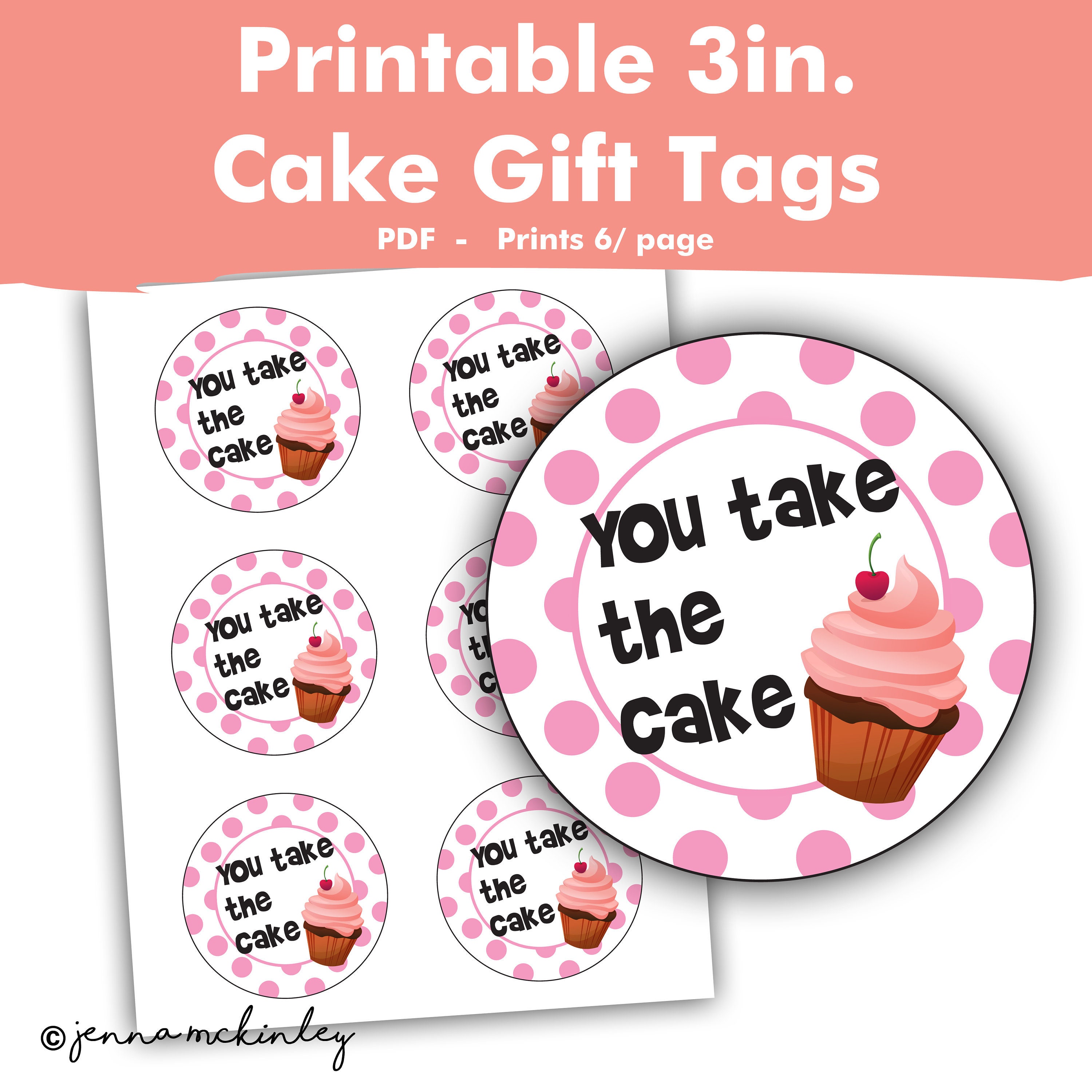 Printable You Take the Cake Pun Gift Tag Fundraiser Ideas Cute Etsy UK