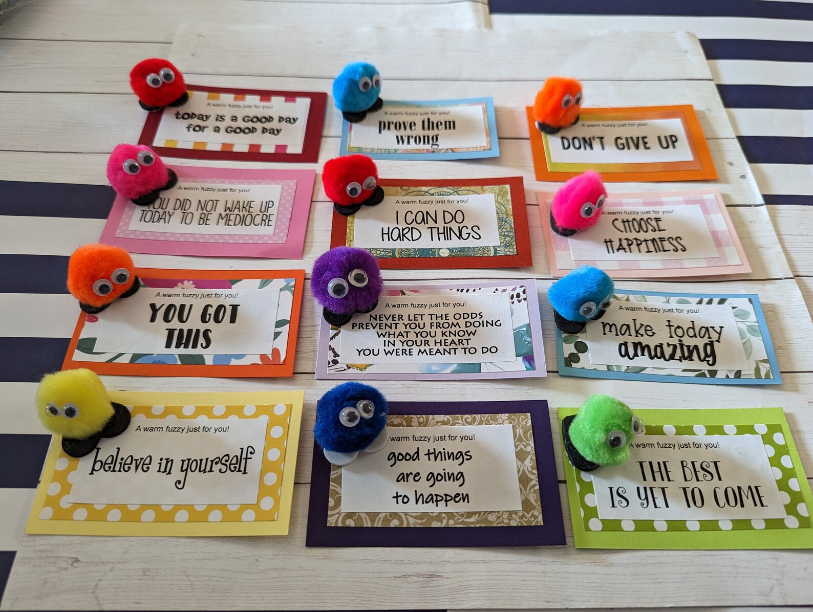 Set of 12 Motivational Quote warm Fuzzy Cards Etsy