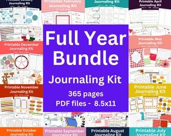 PRINTABLE Annual Journaling Kit - 365 Pages - Bullet Journal Ideas - Habit Trackers - Writing Prompts - Instant Download Template Pages