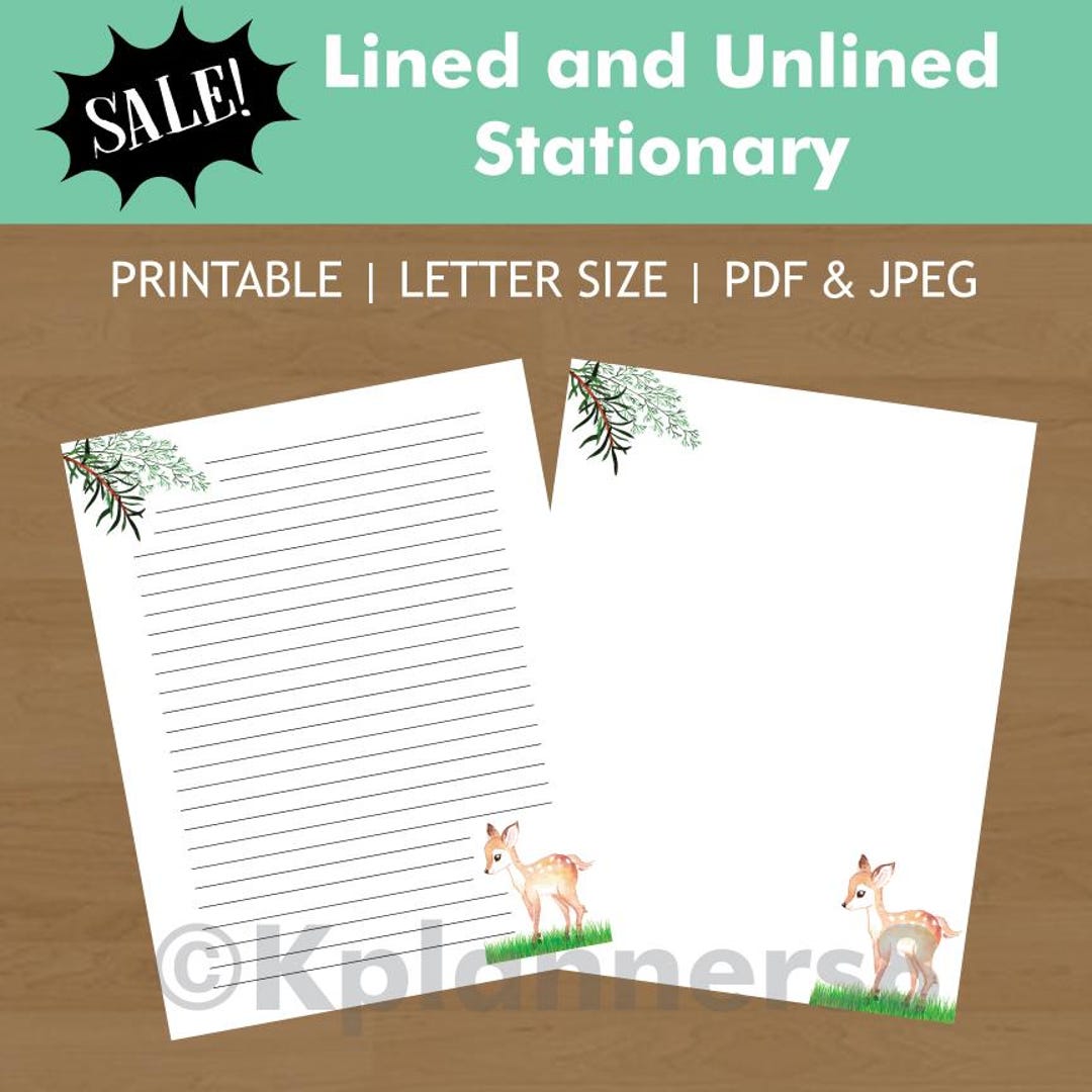 Printable Lined & Unlined Deer Stationary Paper | Letter Writing Pen ...