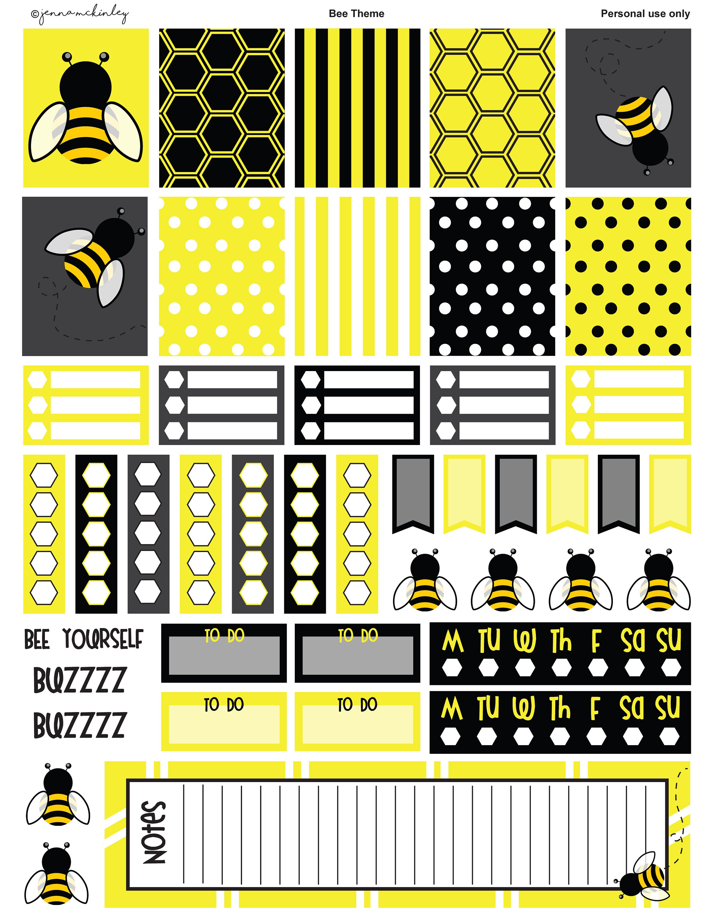Printable Planner Stickers Bee Decorative Theme Month Weekly Daily ...