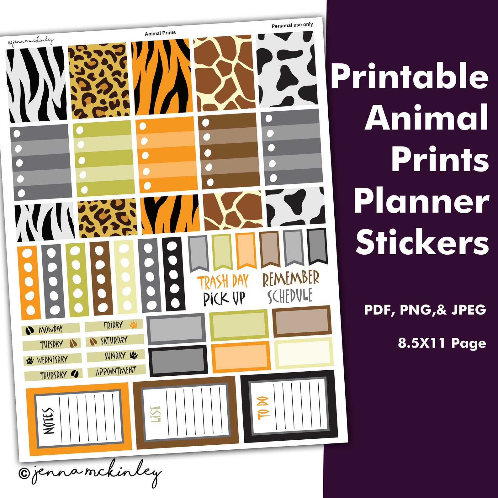 Printable Planner Stickers Animal Print Theme Instant - Etsy
