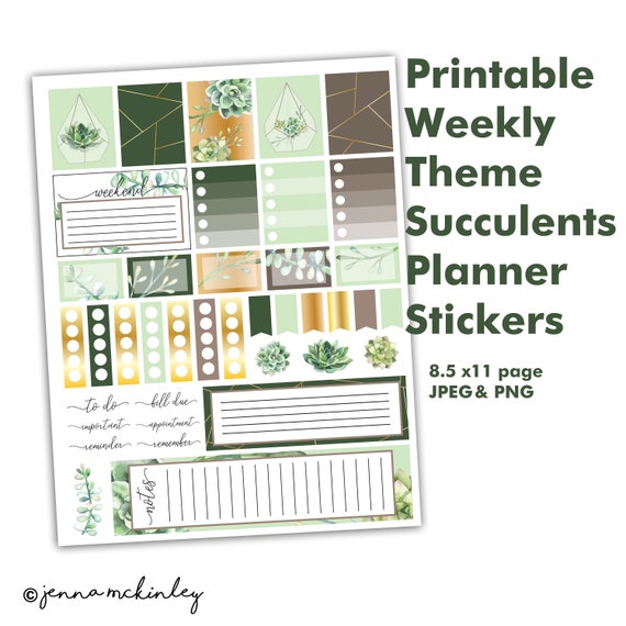 printable planner or bullet journal stickers succulents gold school work planner