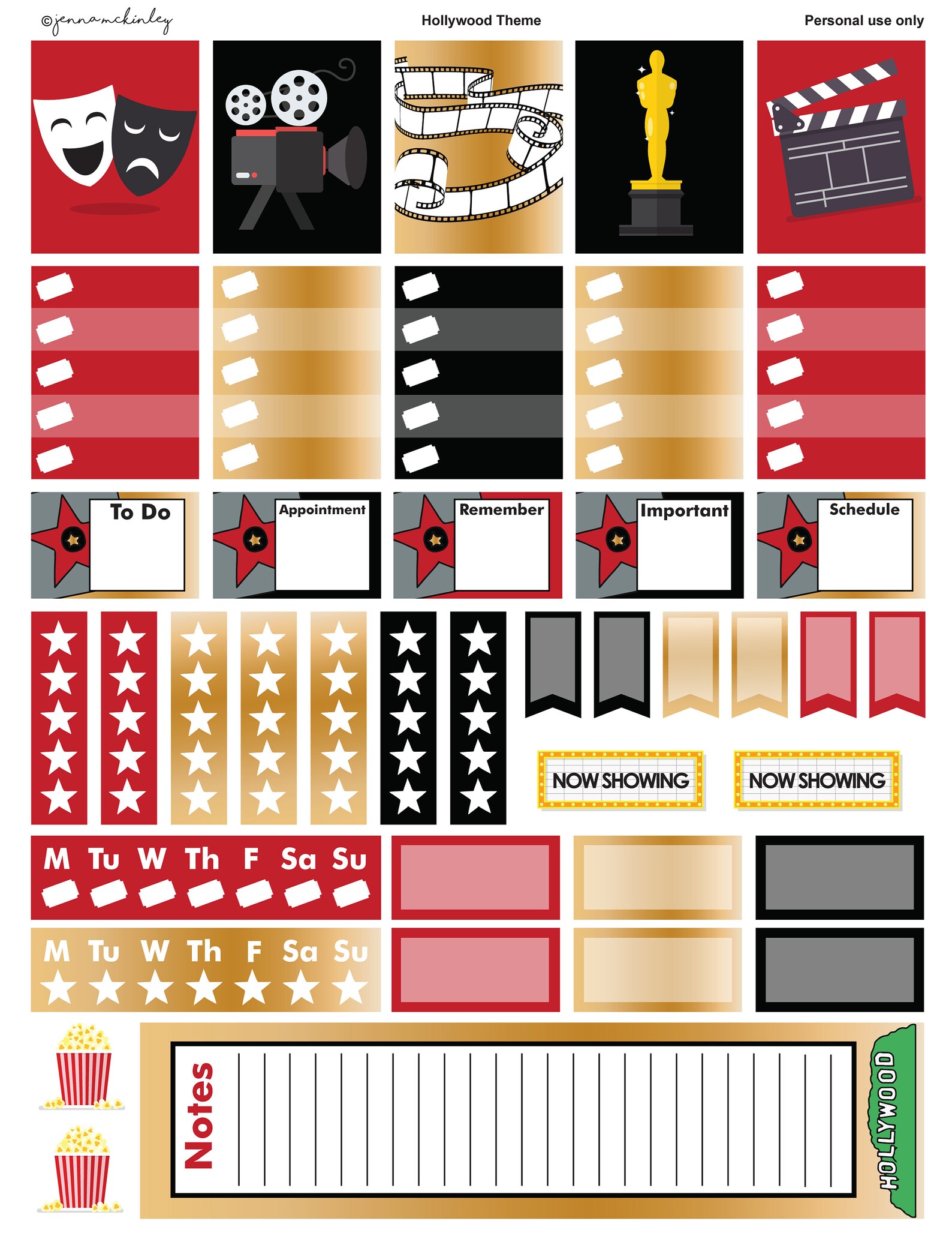 Printable Hollywood Movies Weekly Theme Planner Calendar | Etsy