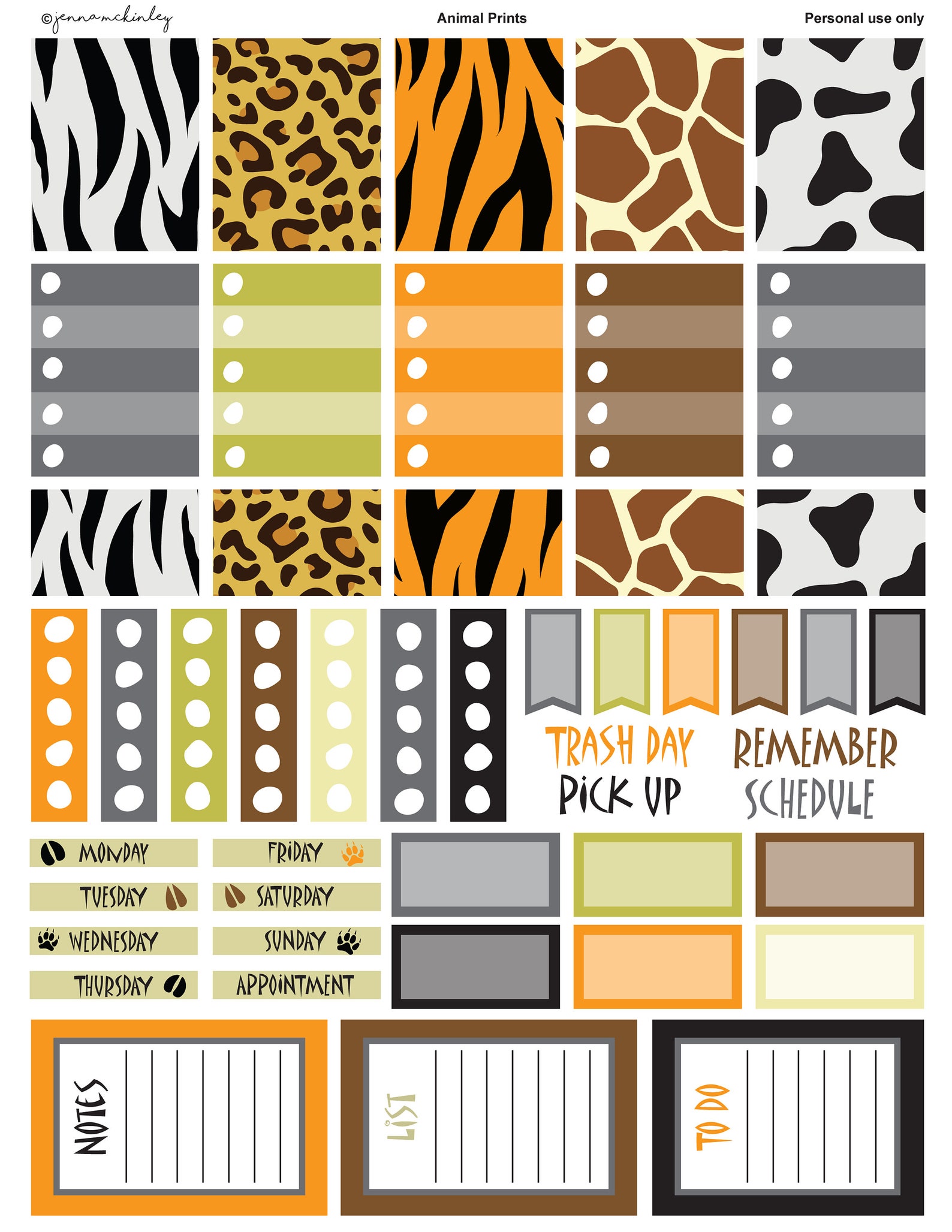 Printable Planner Stickers Animal Print Theme Instant - Etsy