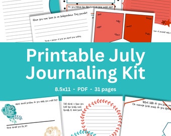 Printable July Journaling Kit, Notebooks for Women, Journal Templates, Bullet Journal Prompts, Junk Journal Ideas, Journaling Ideas, PDF