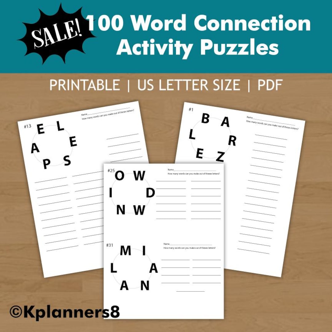 100 Printable Word Connection Activity Puzzles | Words Circle Guessing ...