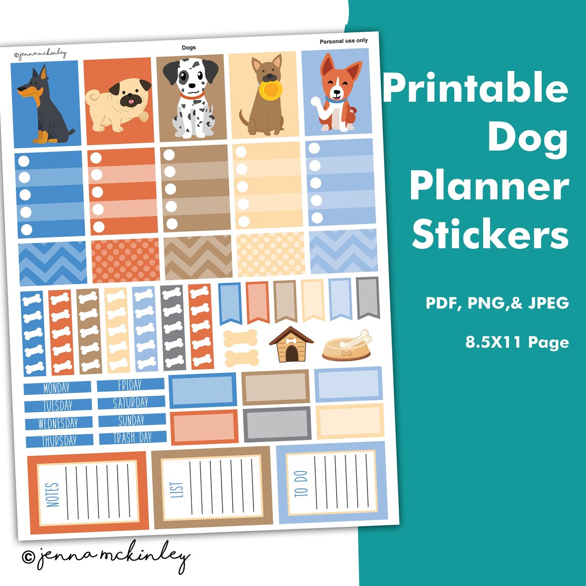 Printable Planner Stickers Dog Puppy Theme Monthly or Weekly - Etsy