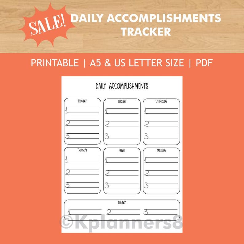 Printable Daily Accomplishments Tracker | Bullet Journal Pages | Top 3 ...