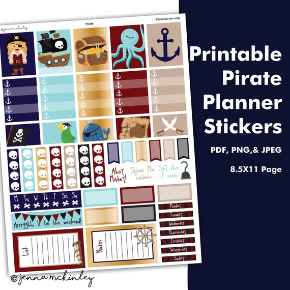 Printable Planner Stickers - Pirate Topic - Quick Down load graphic regarding Pirates Printable Schedule known as Printable Planner Stickers - Pirate Topic - Fast Down load