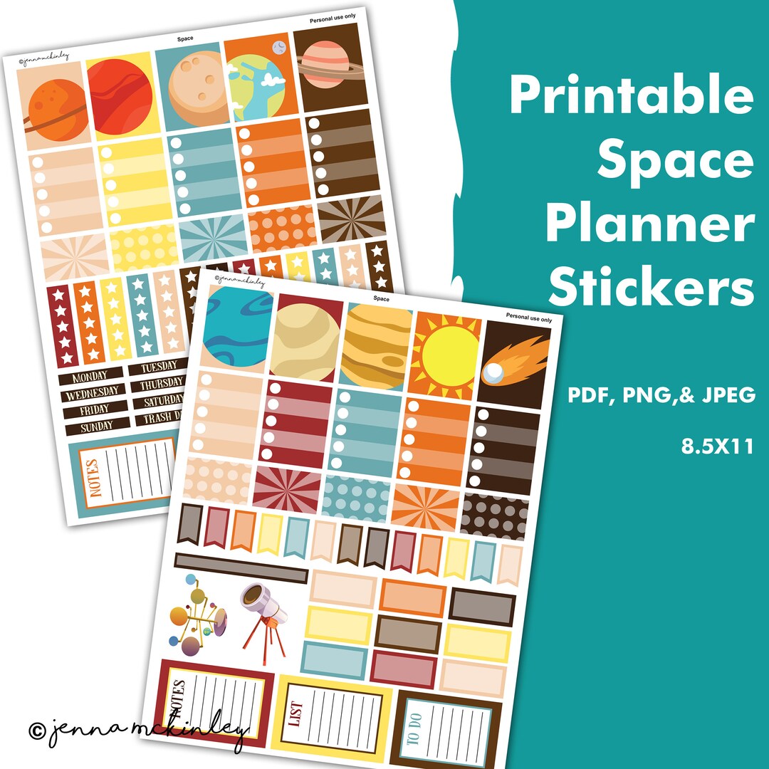 PRINTABLE Outer Space Calendar Planner Sticker Sheet, Student Planner, Cute Planner Theme ...