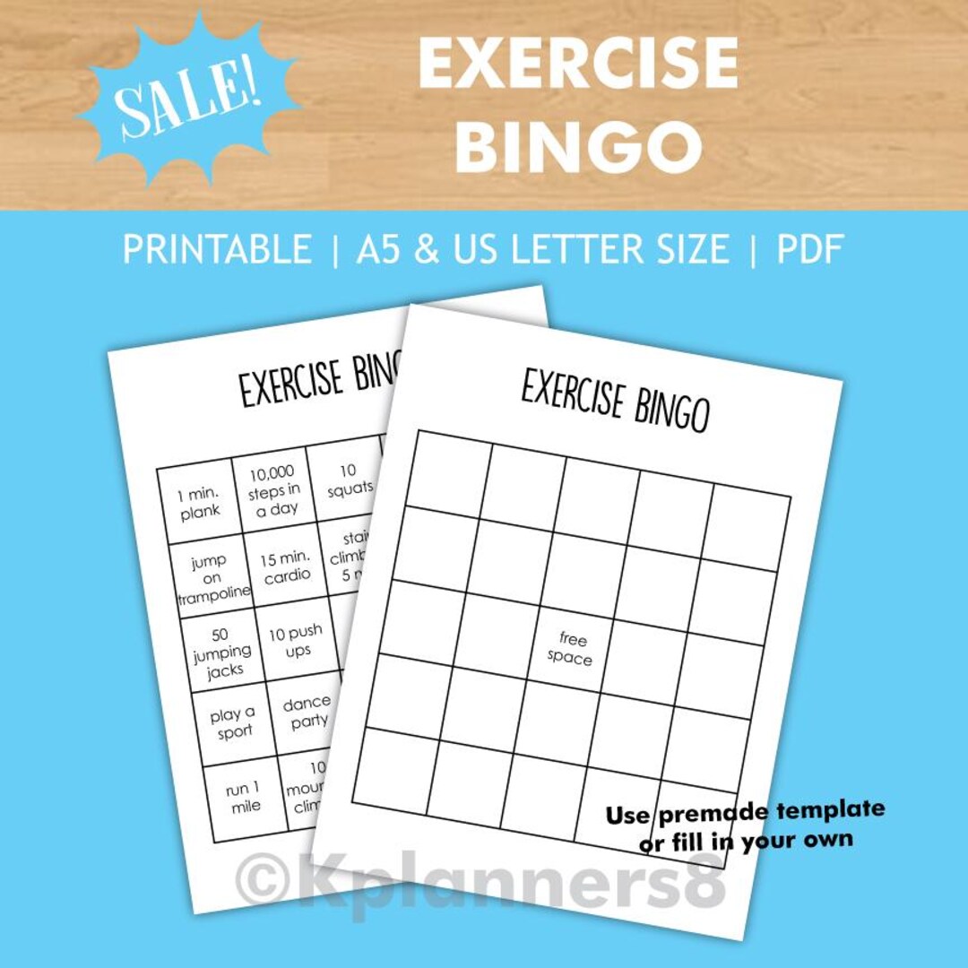 Printable Exercise Bingo Game | Bullet Journal Pages | Fitness Habit ...