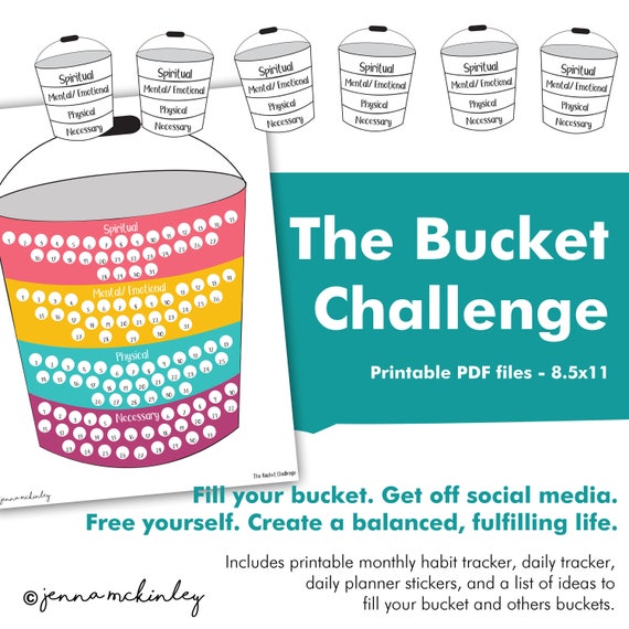 PRINTABLE Bucket Challenge - Self Care Instant Download Habit Tracker and Planner Stickers - 8.5x11 - Fill Your Bucket - Motivation Il_570xn