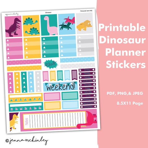 Printable Planner Stickers - Dinosaur Theme - Instant Download - Bujo Calendar Schedule Organization Weekly Layout Spread Bullet Journal Il_570xn