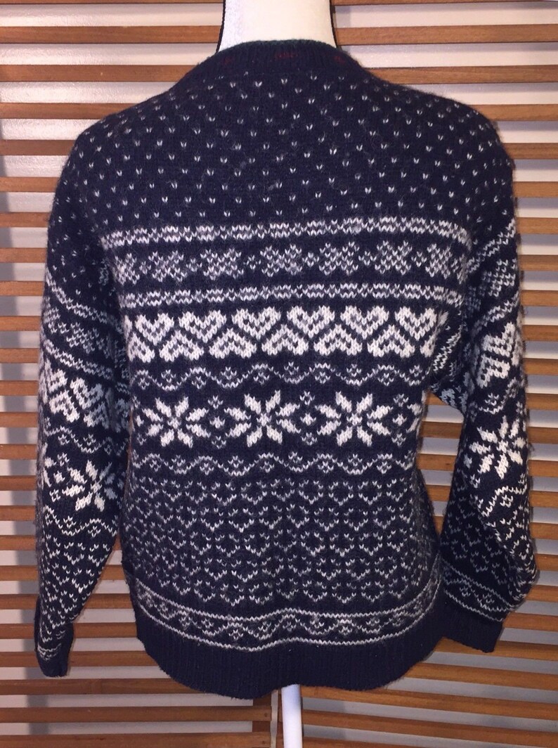 LL Bean Vintage Sweater Cardigan Nordic Fair Isle Ski Blue Pewter ...