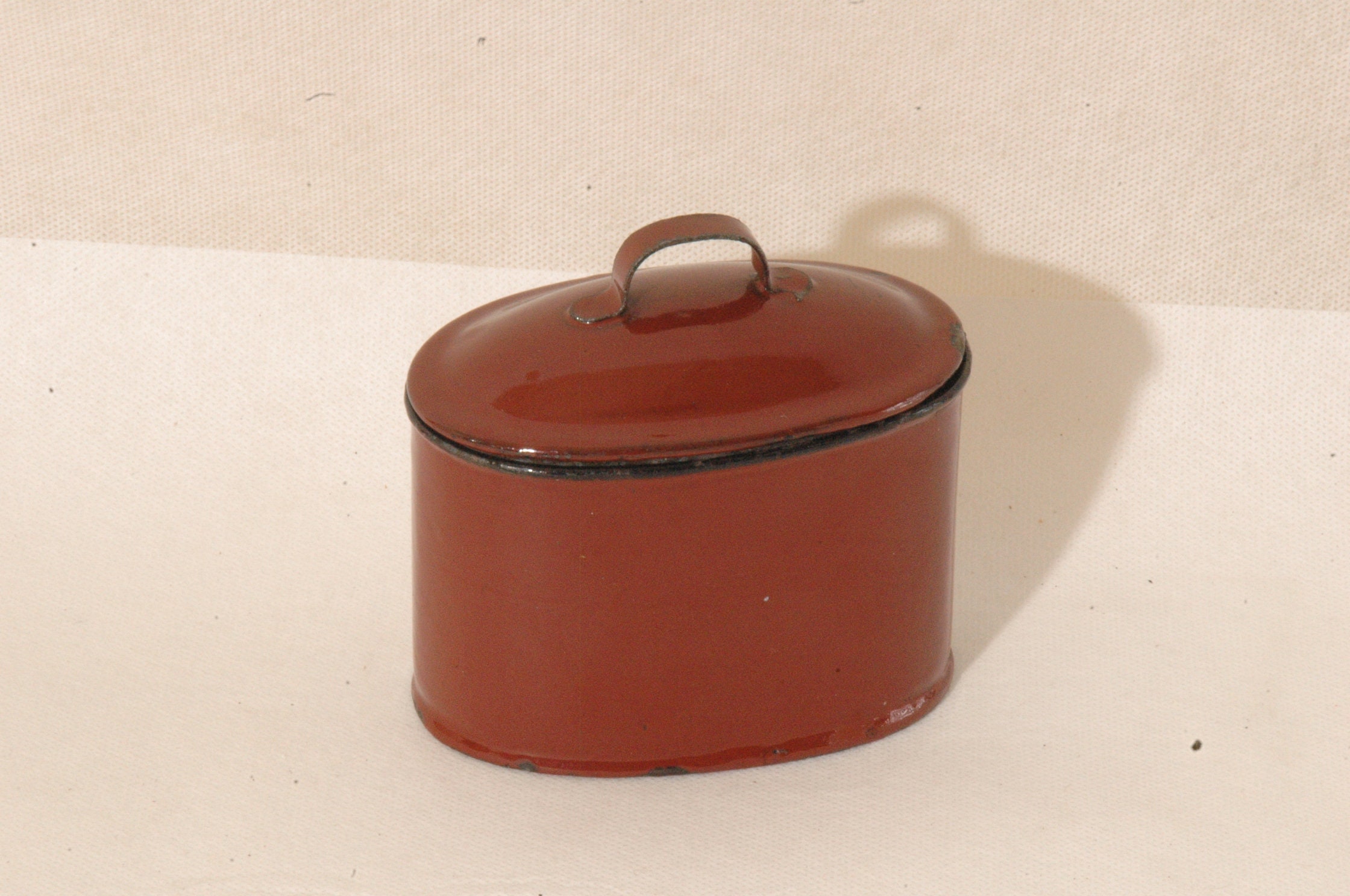 Boite Cantine Repas Tole Émaillée Rouge Années 40 Pot Moule