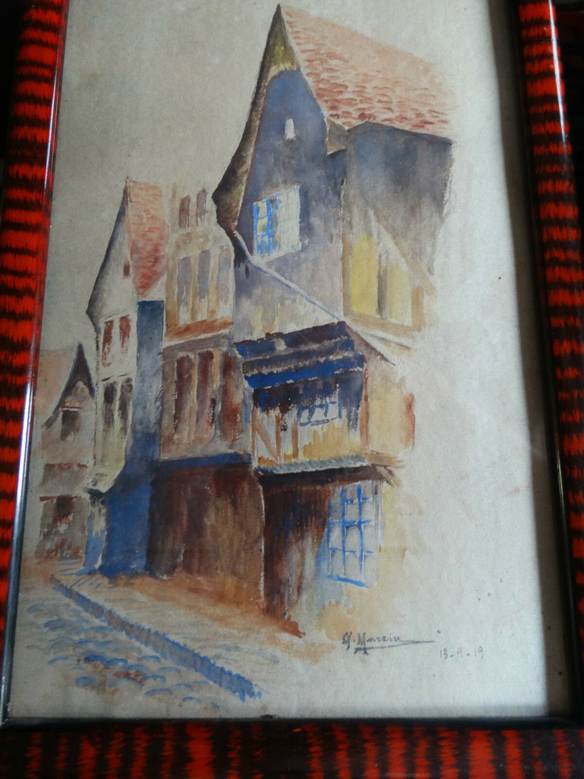 Aquarelle Marrin Martin 1919 Peinture Huile Gouache