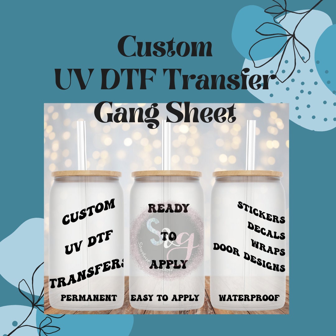 UV DTF Cup Wrap Transfer Stickers for Glass, 10 Sheets Blue Funny Rub on Transfers Stickers for Crafting, Transfer Waterproof Sticker Decals for