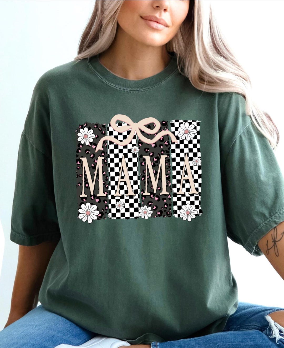 Retro Checkered Mama DTF Transfer Ready to Press RTS Clear Film Trendy ...
