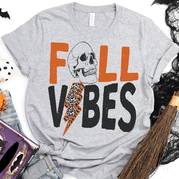 DTF transfer Fall Vibes ready to press, any color shirt fun halloween shirt, any fabric, ready to ship, skull & spiders, updated color S35