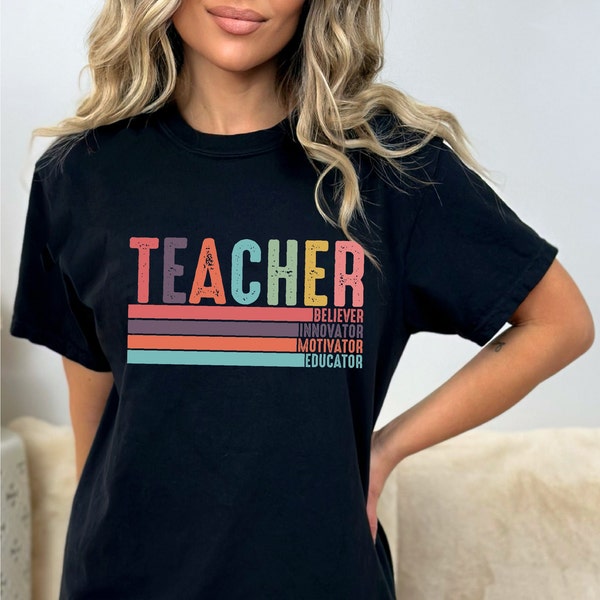 RTS Dtf transfer Teacher rainbow stripe Ready to press, cute fall transfer, daycare, school, southwest trendy, motivator, believer, educator