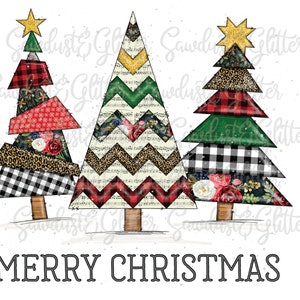 Merry Christmas Trees Sublimation Transfer | Patterned Christmas | Cute Christmas Transfers | Christmas Quilting