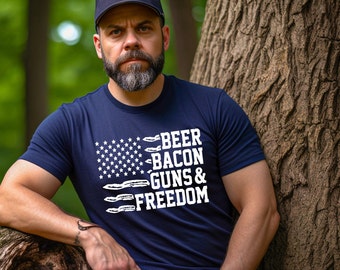 Beer, bacon, and freedom Screen print transfer, ready to press, cute easy shirts transfers, father's day, manly man, uncle, 4th of July