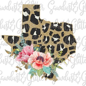 TX Leopard Floral sublimation transfer- TEXAS, cheetah