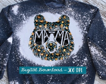 Green Glitter Leopard Mama digital download | INSTANT DOWNLOAD | PNG only | Leopard Bear | 90&#39;s inspired | Cute Mom design | Cheetah Bear