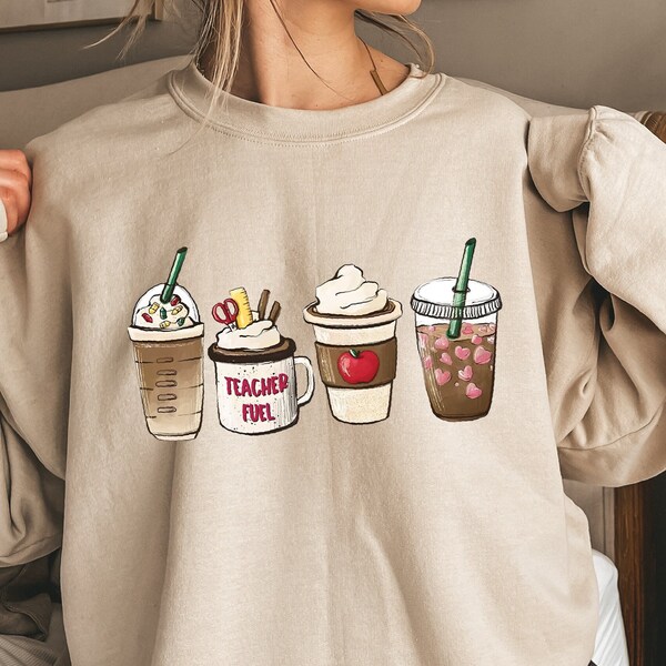 RTS Dtf Teacher Fuel Coffee Ready to Press, cute halloween shirt, cowboy hats, roses, ready to ship, apples latte iced coffee