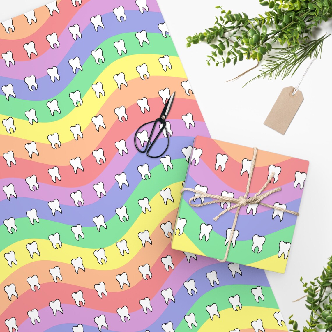 Rainbow Teeth Wrapping Paper Etsy