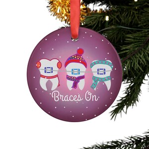 Personalized Dental Milestone, Dental Memento, Braces Two-Sided ACRYLIC Ornament, 1-Pack 2024 Braces On New Winter Teeth Trio