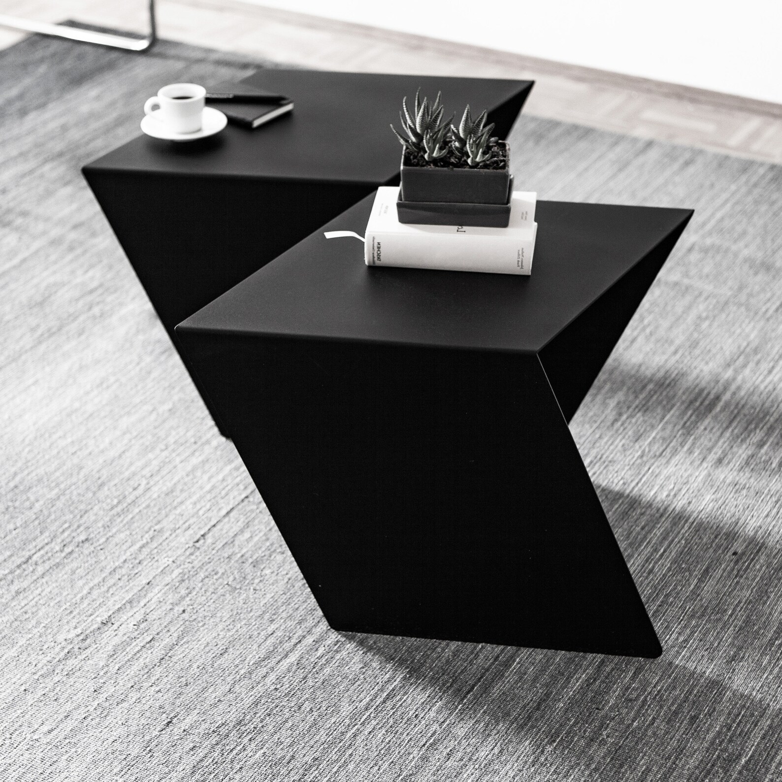CHEVRON Minimalist Black Metal Side Table and Coffee Table Etsy