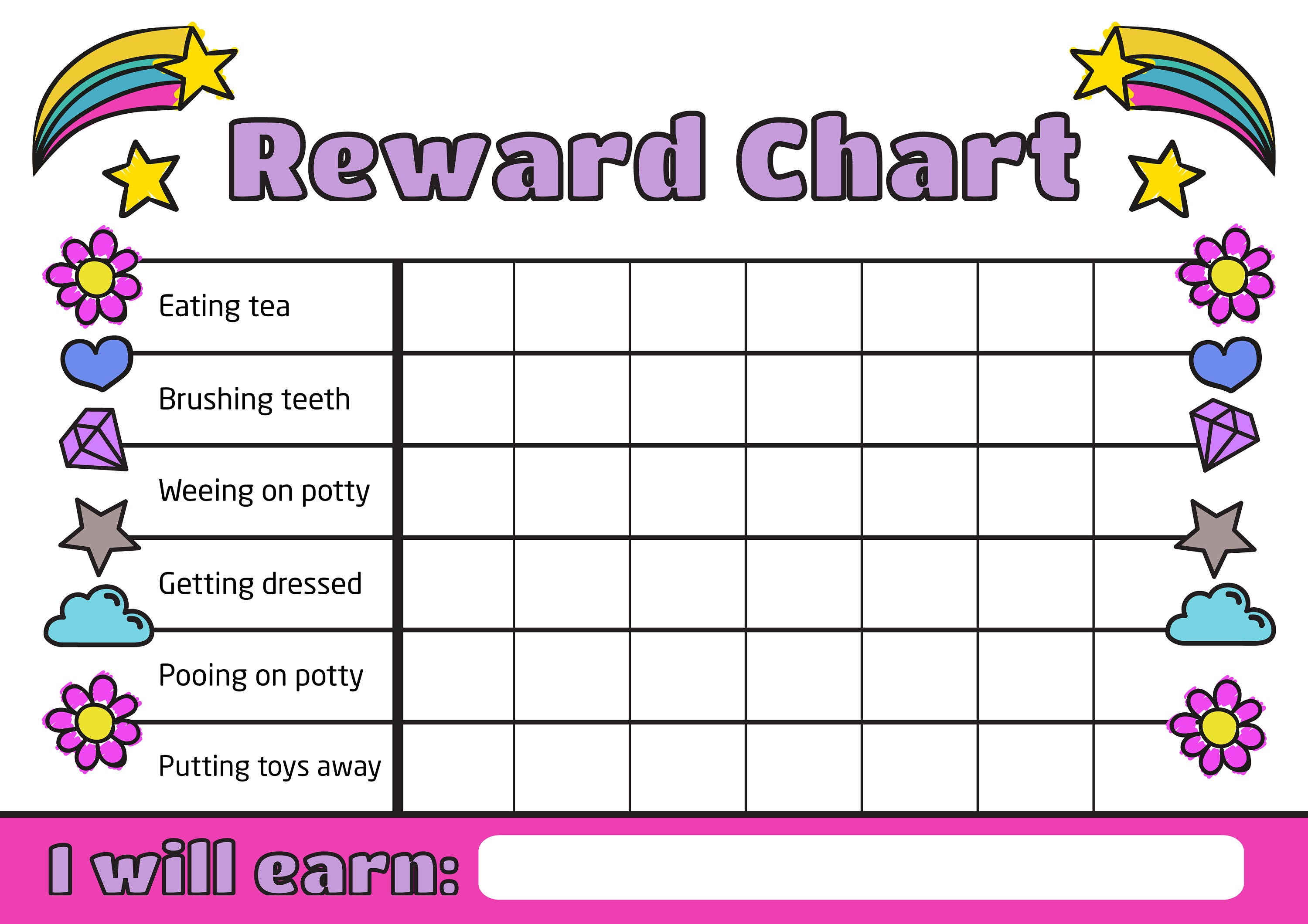 instant download childrens reward chart etsy