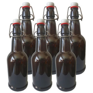 Glass Flip-Top Kombucha Bottles Six Pack 16 Ounce Bottles, Amber Grolsch Bottles, Swing Top Kombucha Bottles, 6 - 16 Oz Bottles
