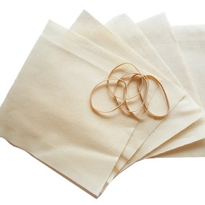 Cloth Kombucha Covers with Rubber Bands - 5 Pack Unbleached Cotton Muslin Fermentation Cloths - Tight Weave & Breathable Fabric for Kombucha