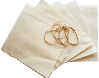 Cloth Kombucha Covers with Rubber Bands - 5 Pack Unbleached Cotton Muslin Fermentation Cloths - Tight Weave & Breathable Fabric for Kombucha