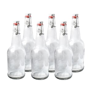 Glass Flip-Top Kombucha Bottles Six Pack 16 Ounce Bottles, Clear Grolsch Bottles, Swing Top Kombucha Bottles, 6 - 16 Oz Bottles Airtight