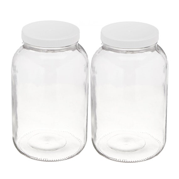 2 Pack - 1 Gallon Extra Large Mason Jar - Glass Jar Wide Mouth Plastic Lid