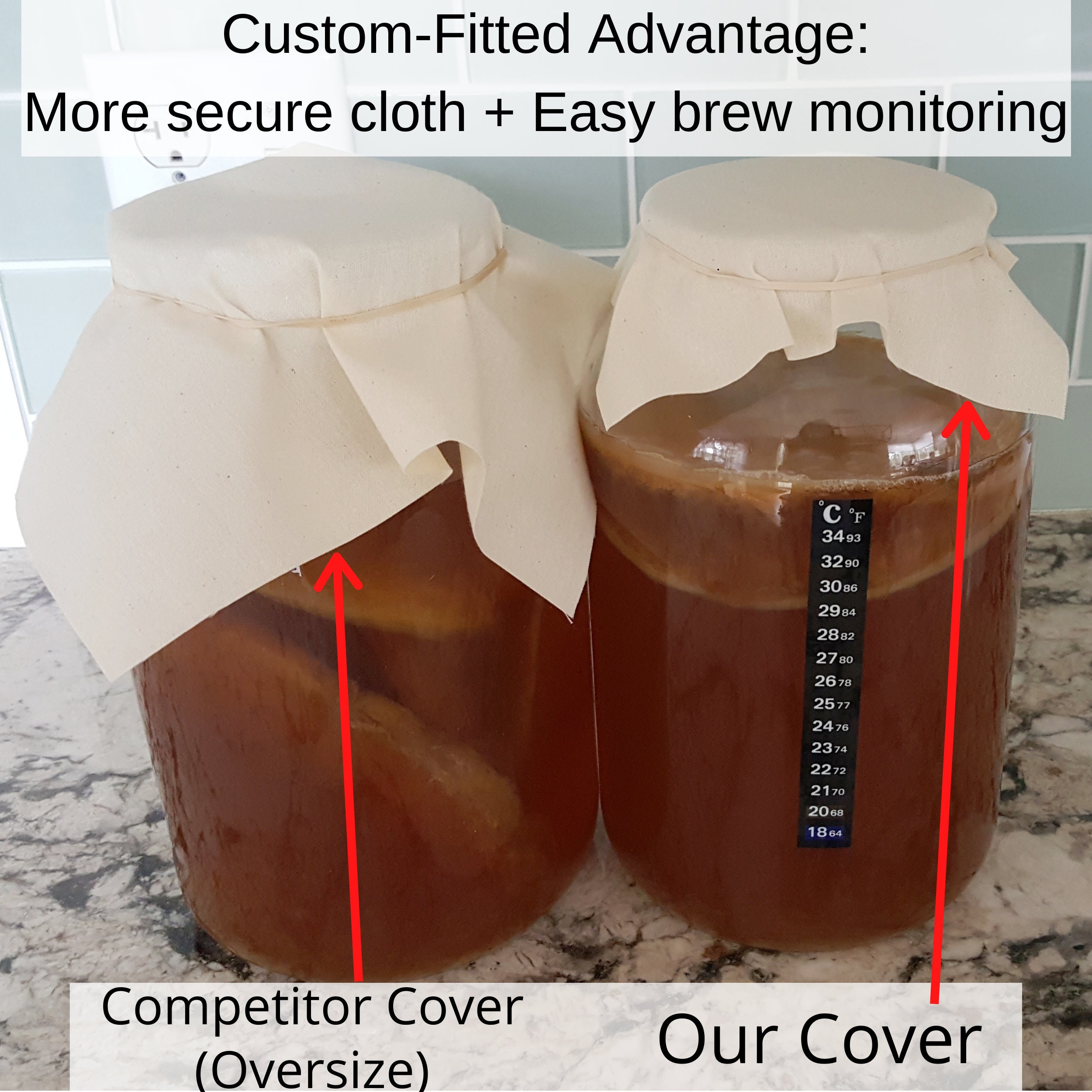 Cloth Kombucha Covers With Rubber Bands 5 Pack Unbleached Cotton Muslin