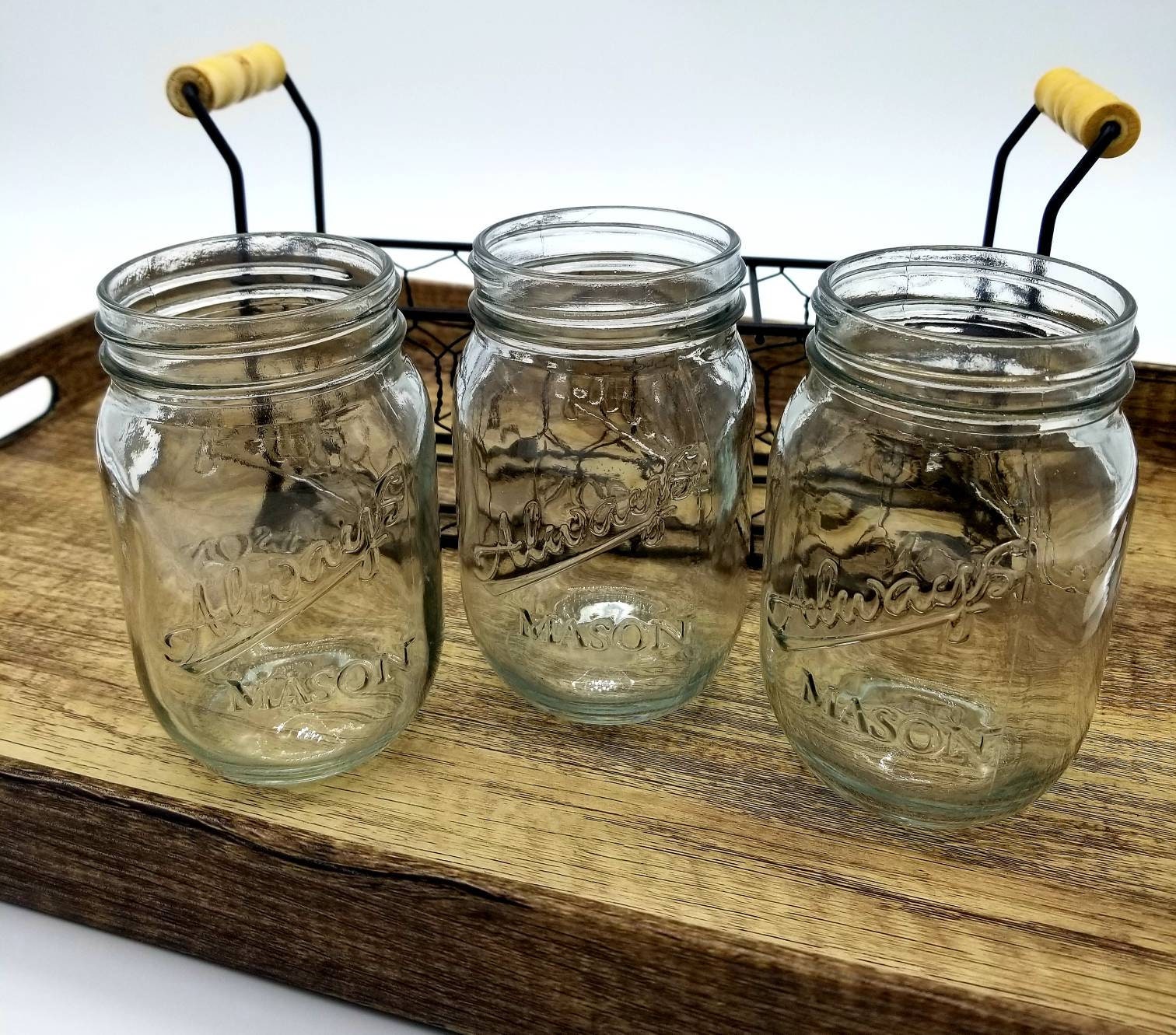 Country Chic Mason Jars Caddy Set Farmhouse Style Mason Jar Etsy
