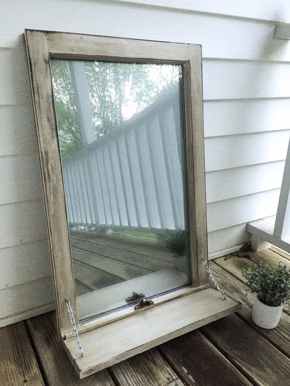 Antique Mirror Distressed Window Frame With Shelf