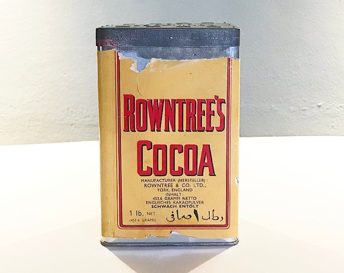 Vintage tin "Rowntree's Cocoa" Rowntree & Co. Ltd., York, England, English cocoa powder / decoration