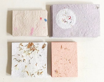 handmade paper /tags/ paper with leaves / light green / pink / flowers / paper recycled /handmade / lilac