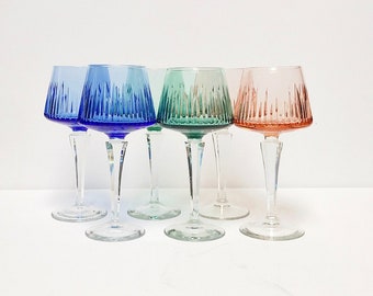 Vintage Mid century wine glasses made of Bohemian glass / drinking glasses, colorful / Bohemia, crystal glasses